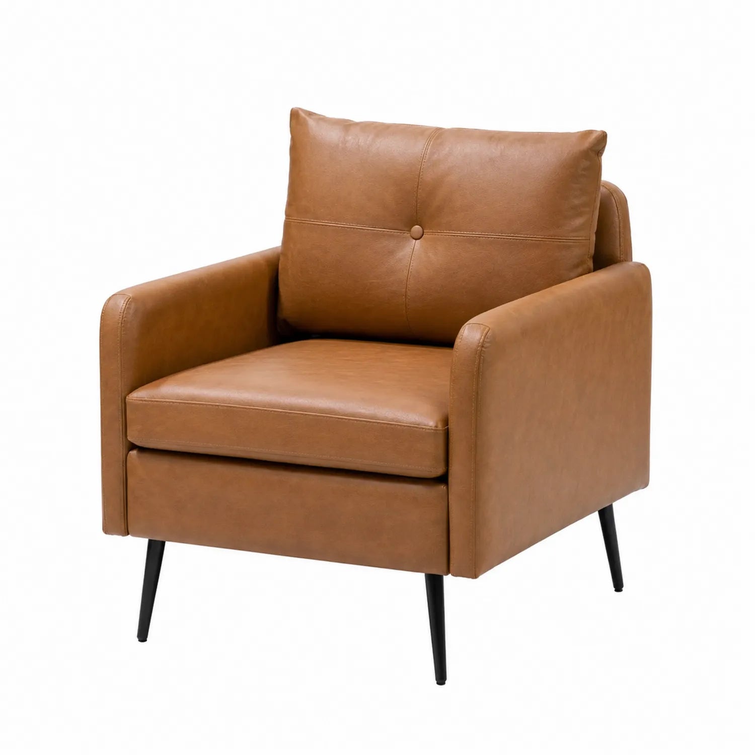 Sillón de piel sintética marrón con patas de metal