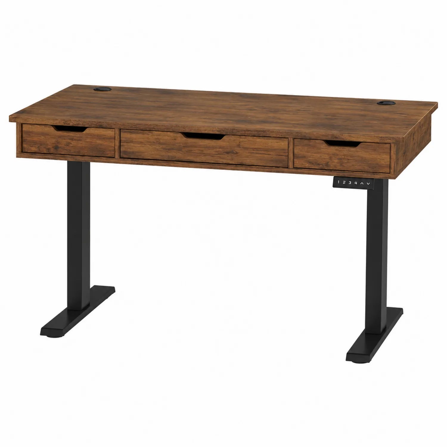 Escritorio de Madera Ajustable con Cajones y Patas Metálicas