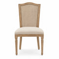 Silla de madera con asiento de lino beige y respaldo de mimbre