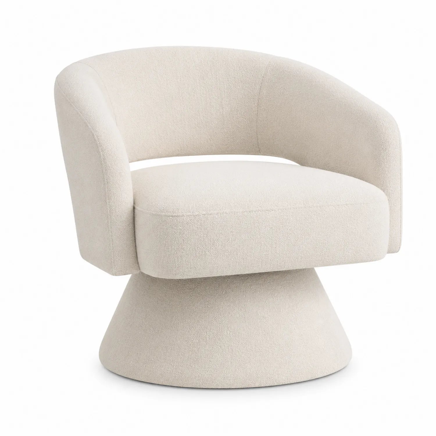Silla giratoria de tela de poliéster blanca con respaldo curvado