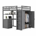 Cama alta de metal gris con escritorio y armario 197x94x180 cm