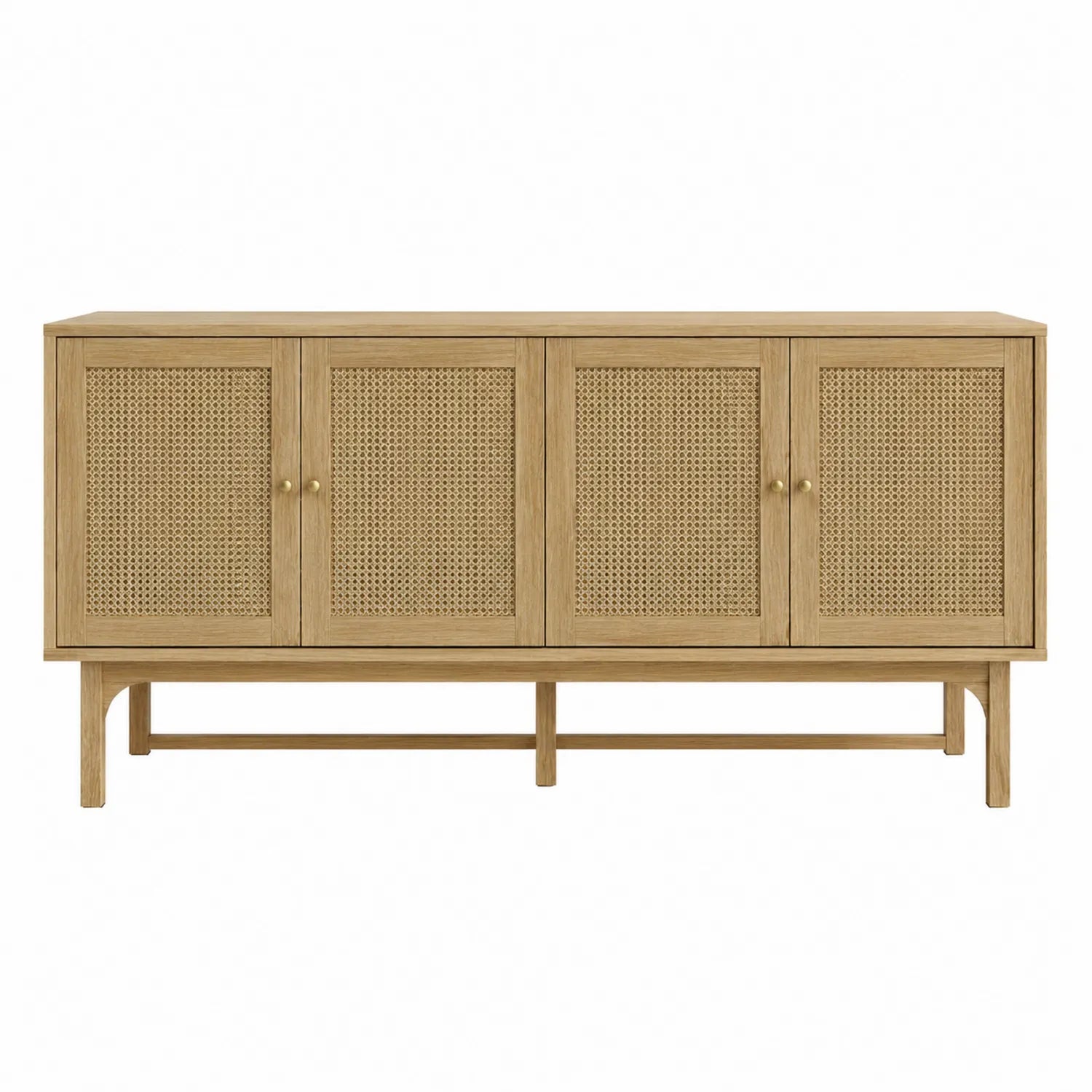 Aparador de Madera Maciza y Ratán Natural 4 Puertas 150x75x40 cm