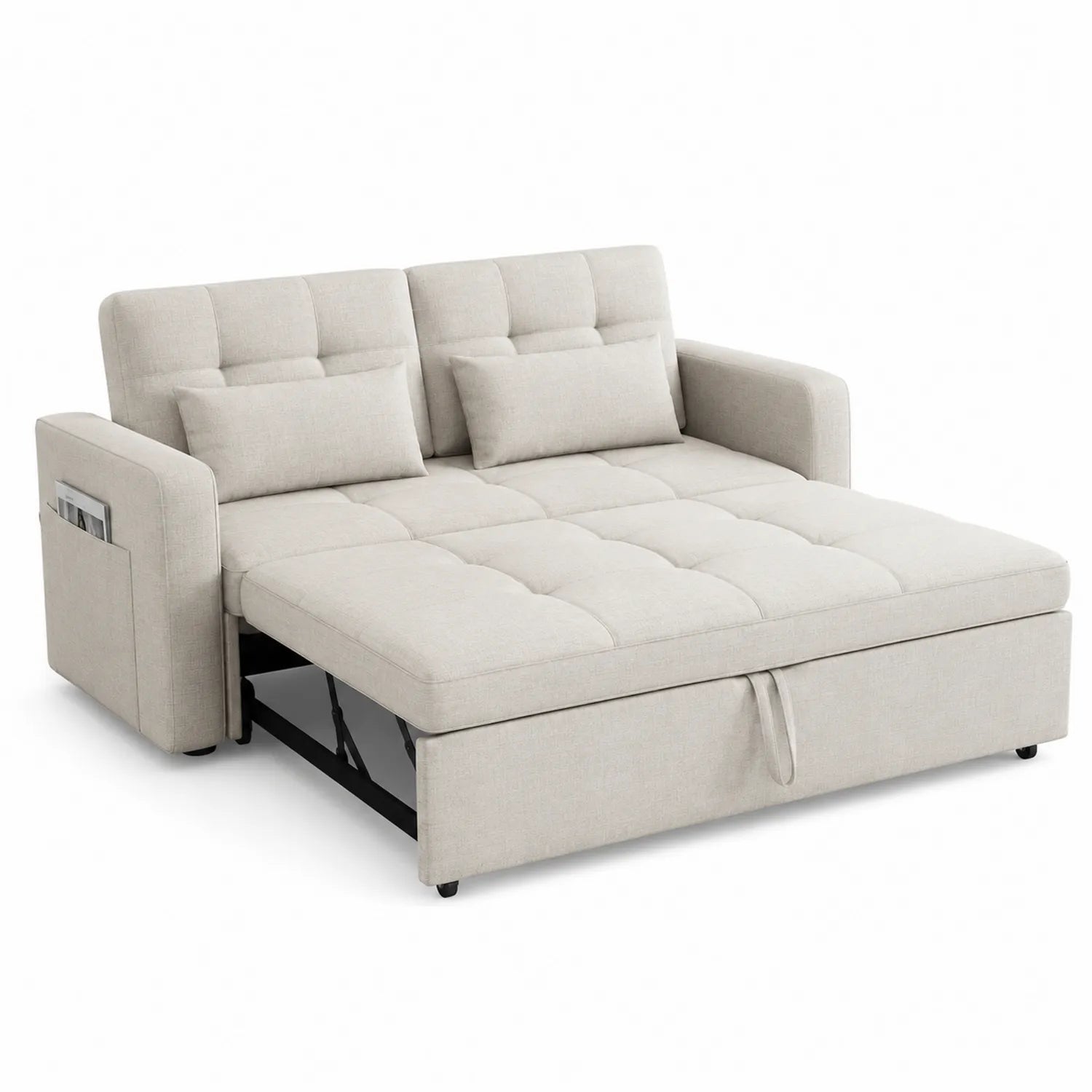 Sofá cama chaise longue de poliéster Beige 200x150x90 cm