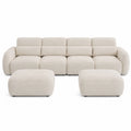 Sofá modular en tela de poliéster beige con 2 pufs