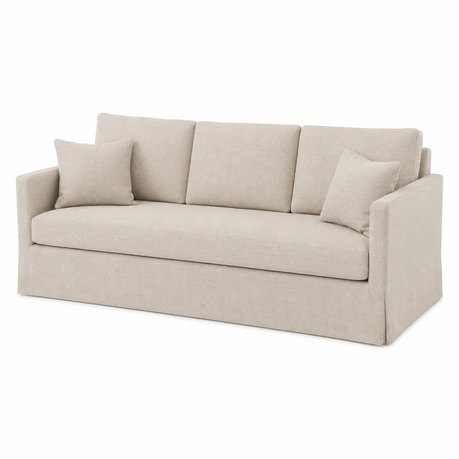 Sofá de tres plazas de madera contrachapada y poliéster beige