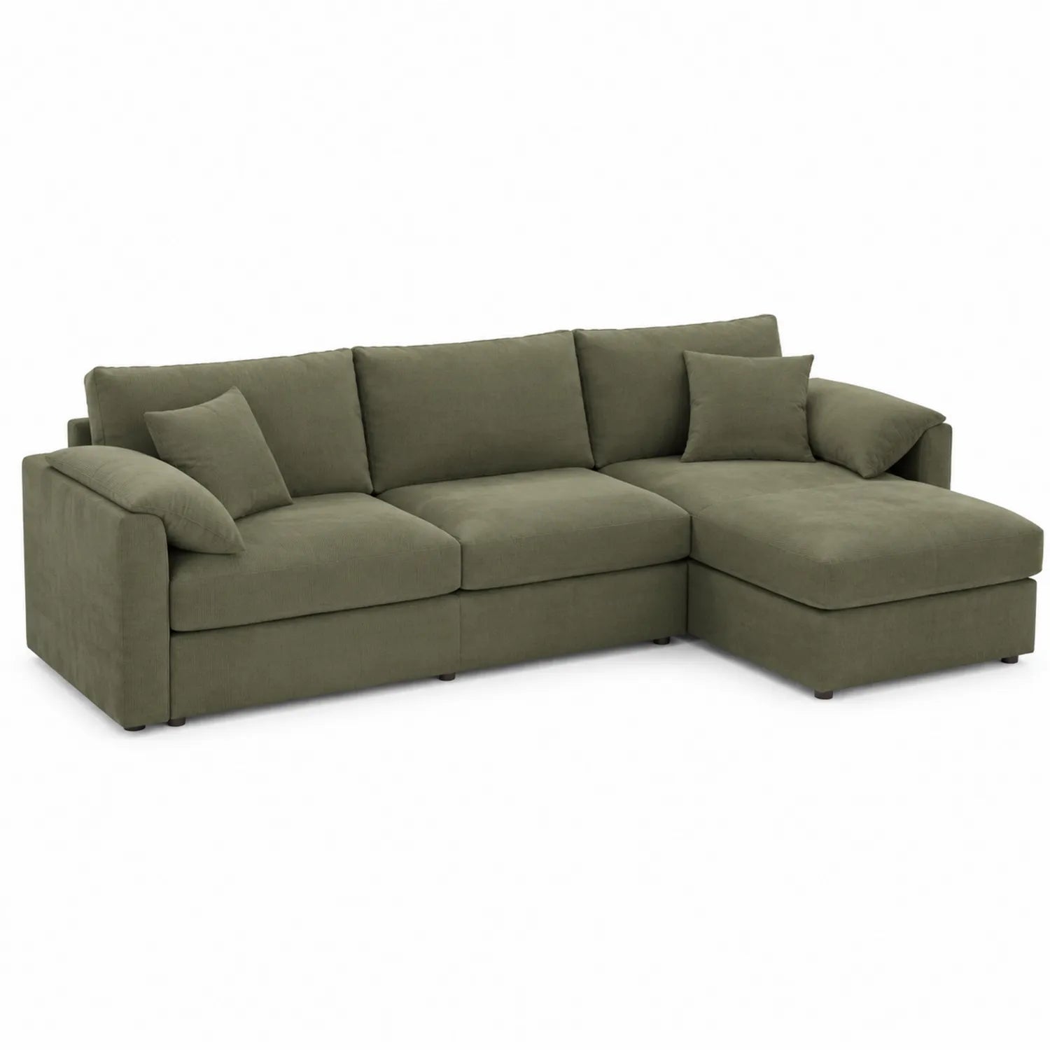 Sofá chaise longue en poliéster verde oliva 280x170x90 cm