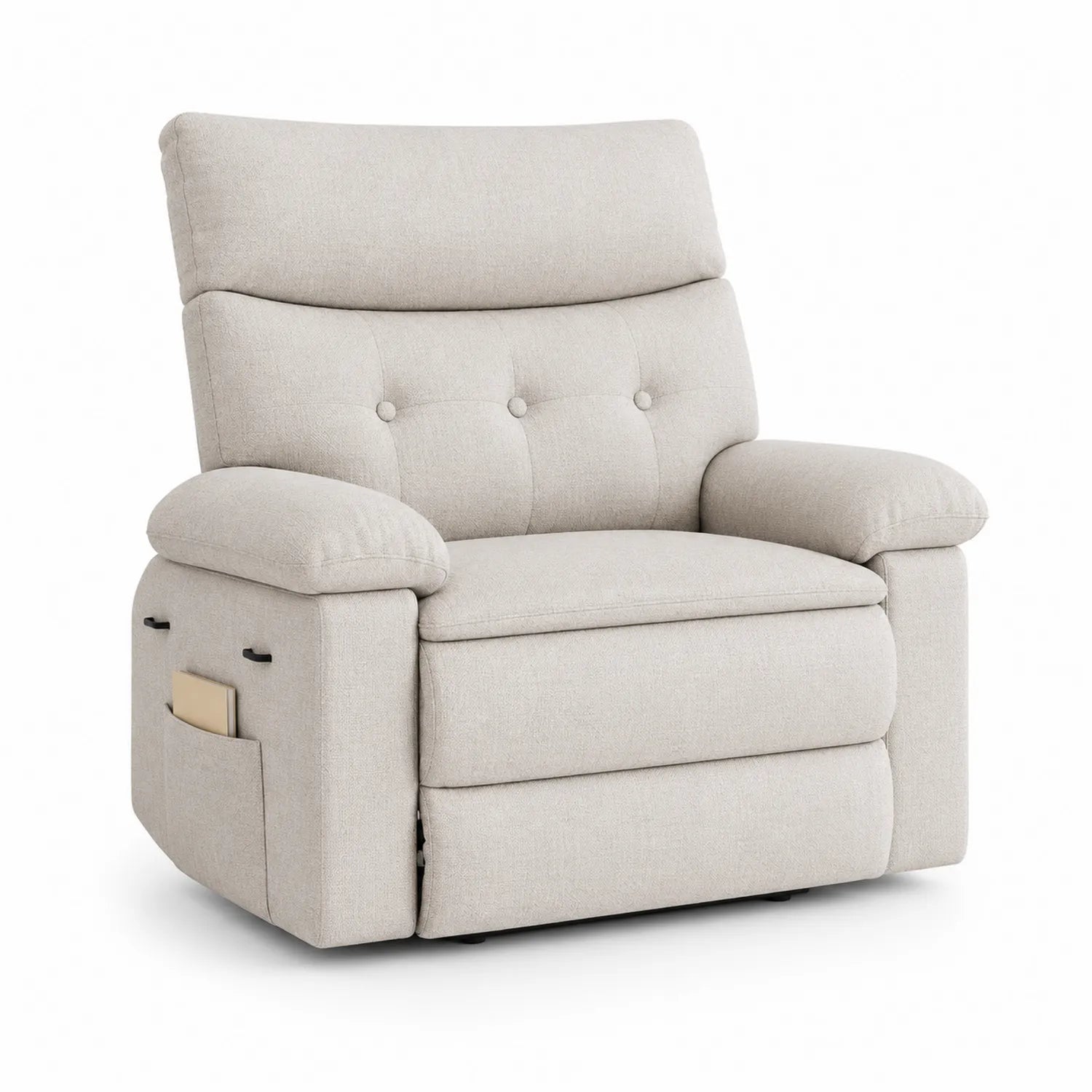 Sillón Reclinado de Tela Beige con Bolsillo Lateral