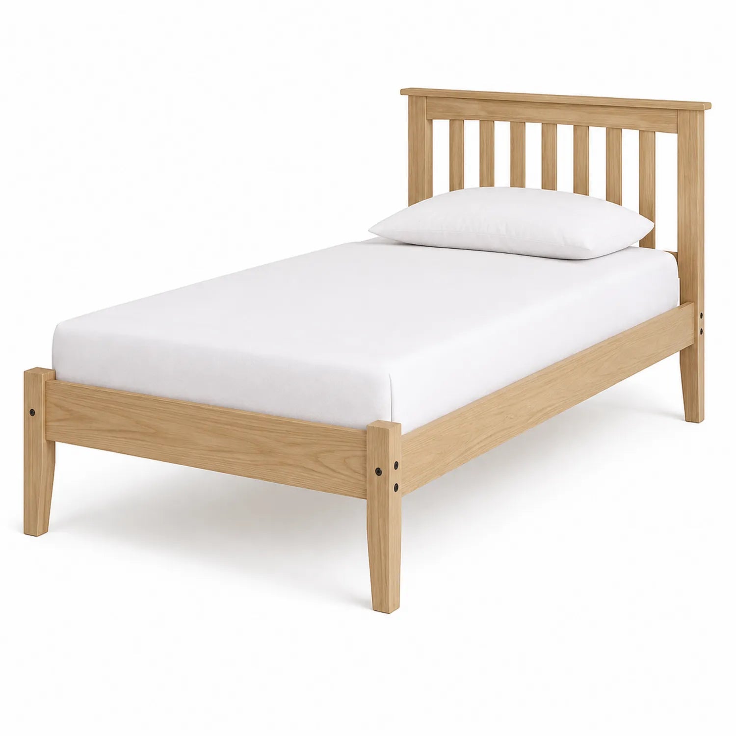 Cama individual de madera de roble color Natural