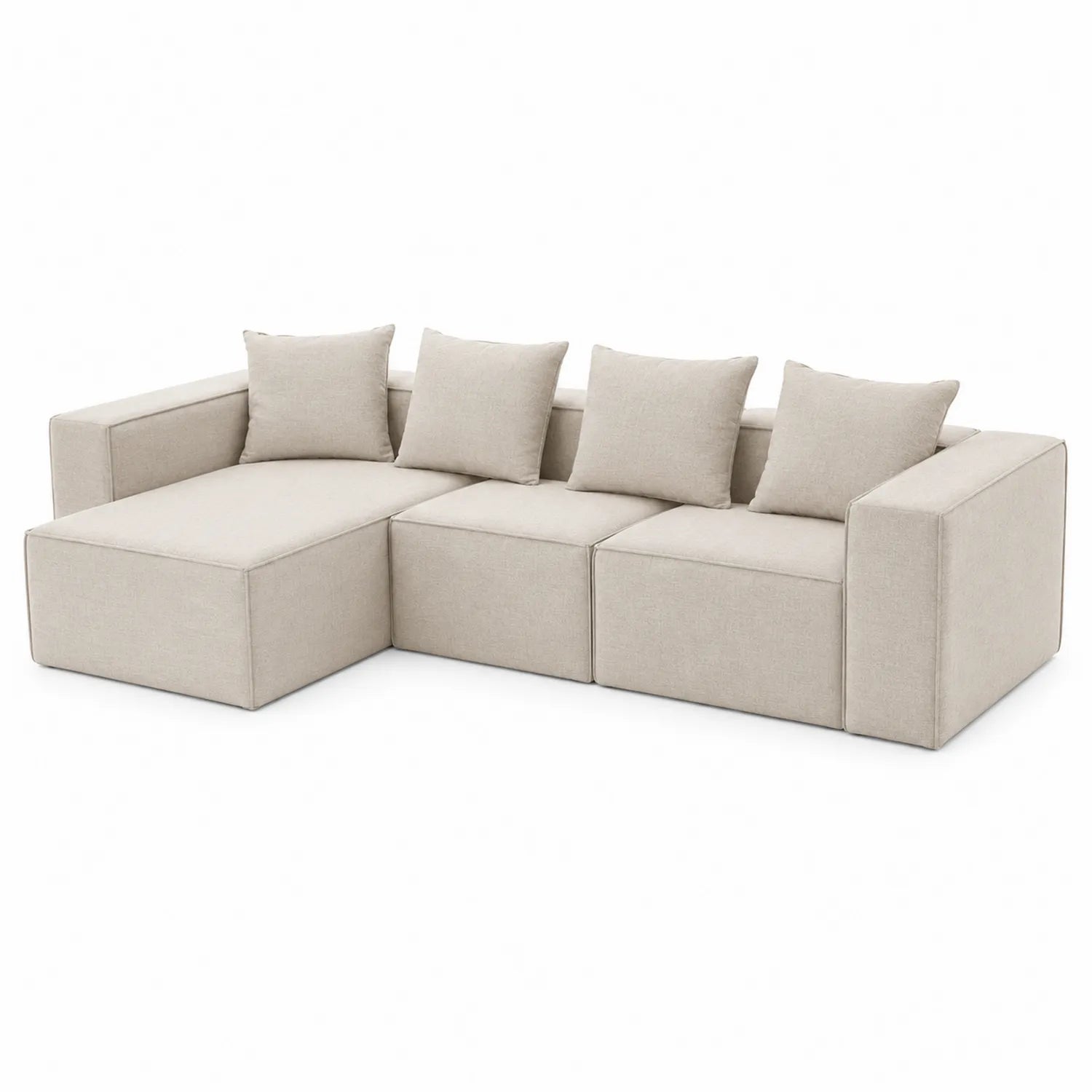 Sofá chaise longue modular en tela de poliéster beige