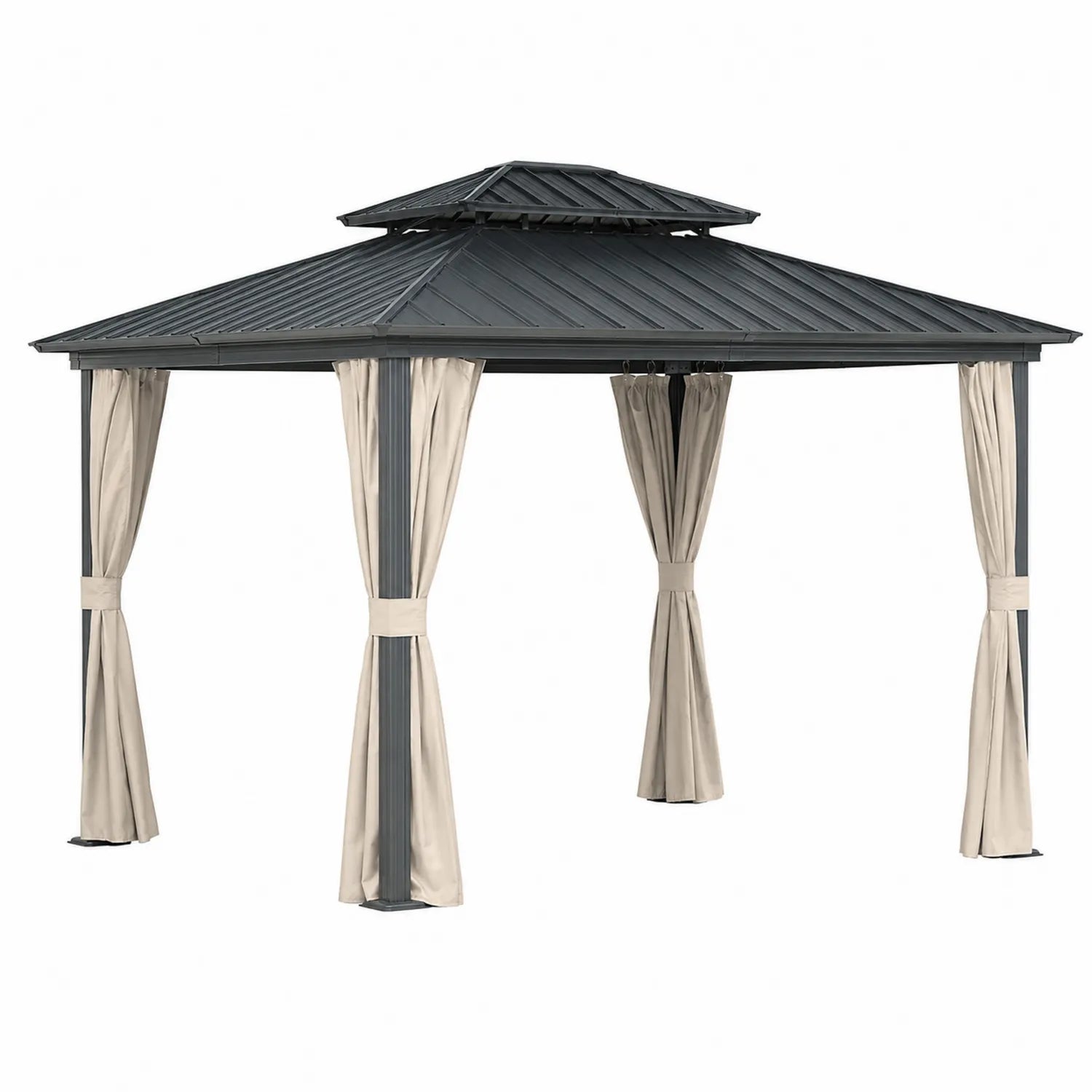 Pérgola de Aluminio con Techo de Acero 3x4m Negro y Beige