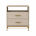 Mesita de noche de madera con 2 cajones y estructura metálica color beige