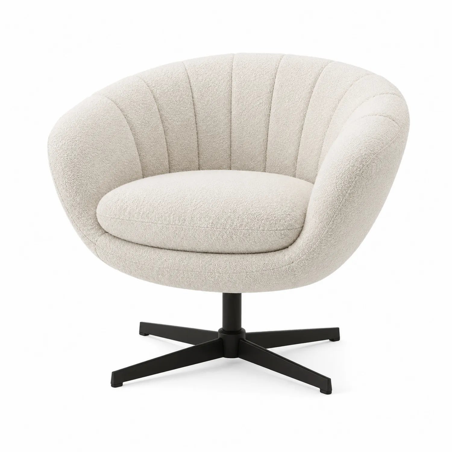 Silla Giratoria de Poliéster Beige con Base de Metal Negro