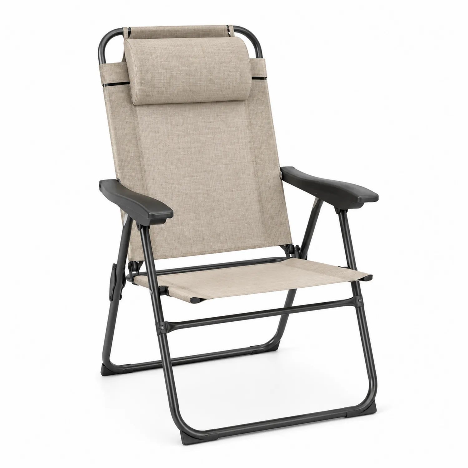 Silla plegable de acero y poliéster con reposacabezas