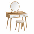 Tocador de Madera y MDF con Espejo Redondo y Banqueta
