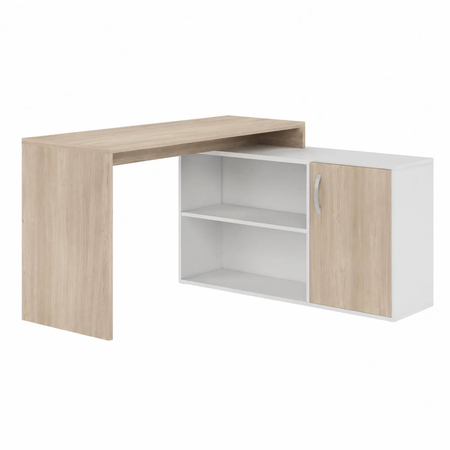 Escritorio en L con estantes y armario de aglomerado Blanco y Madera