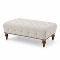 Banco de lino beige con patas de madera