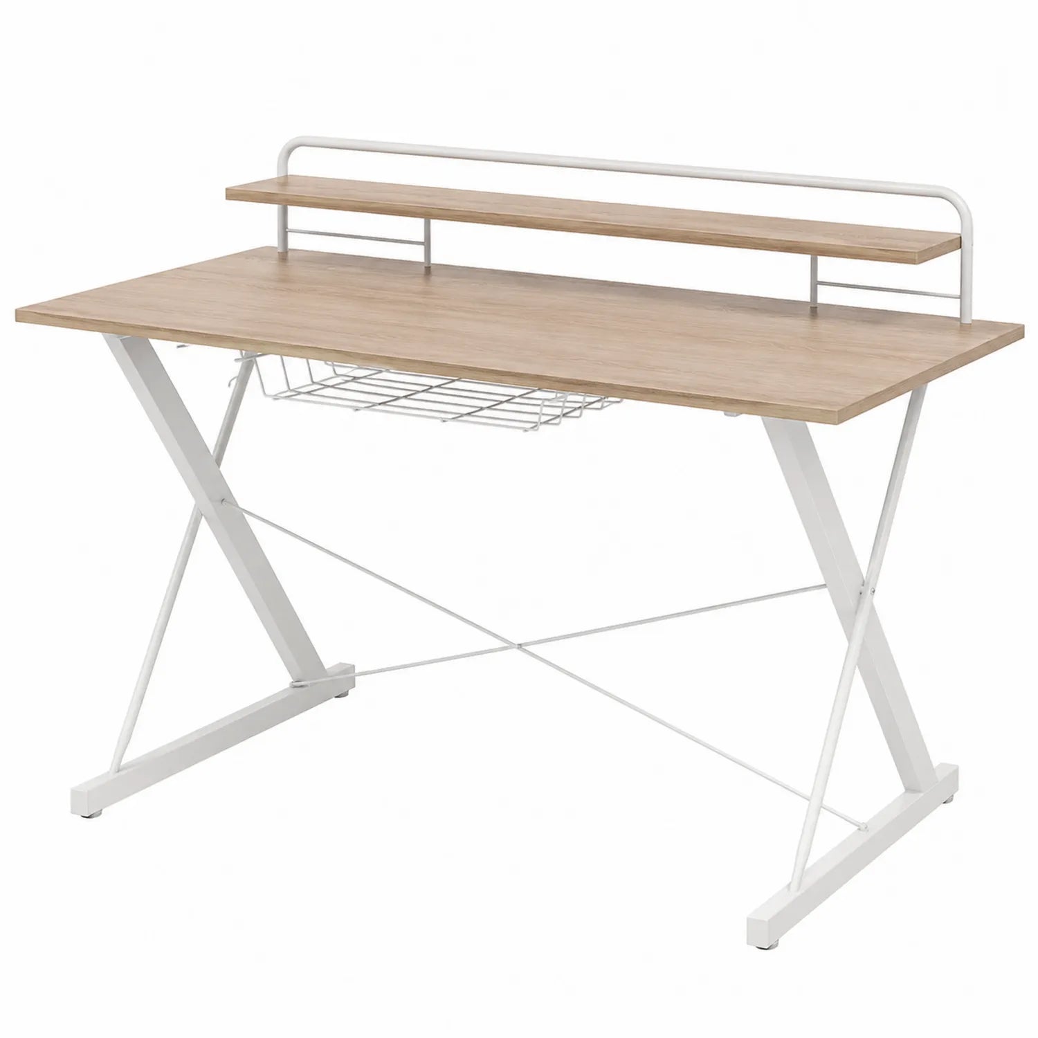 Escritorio de Madera y Metal Blanco con Estante 120x60x75 cm