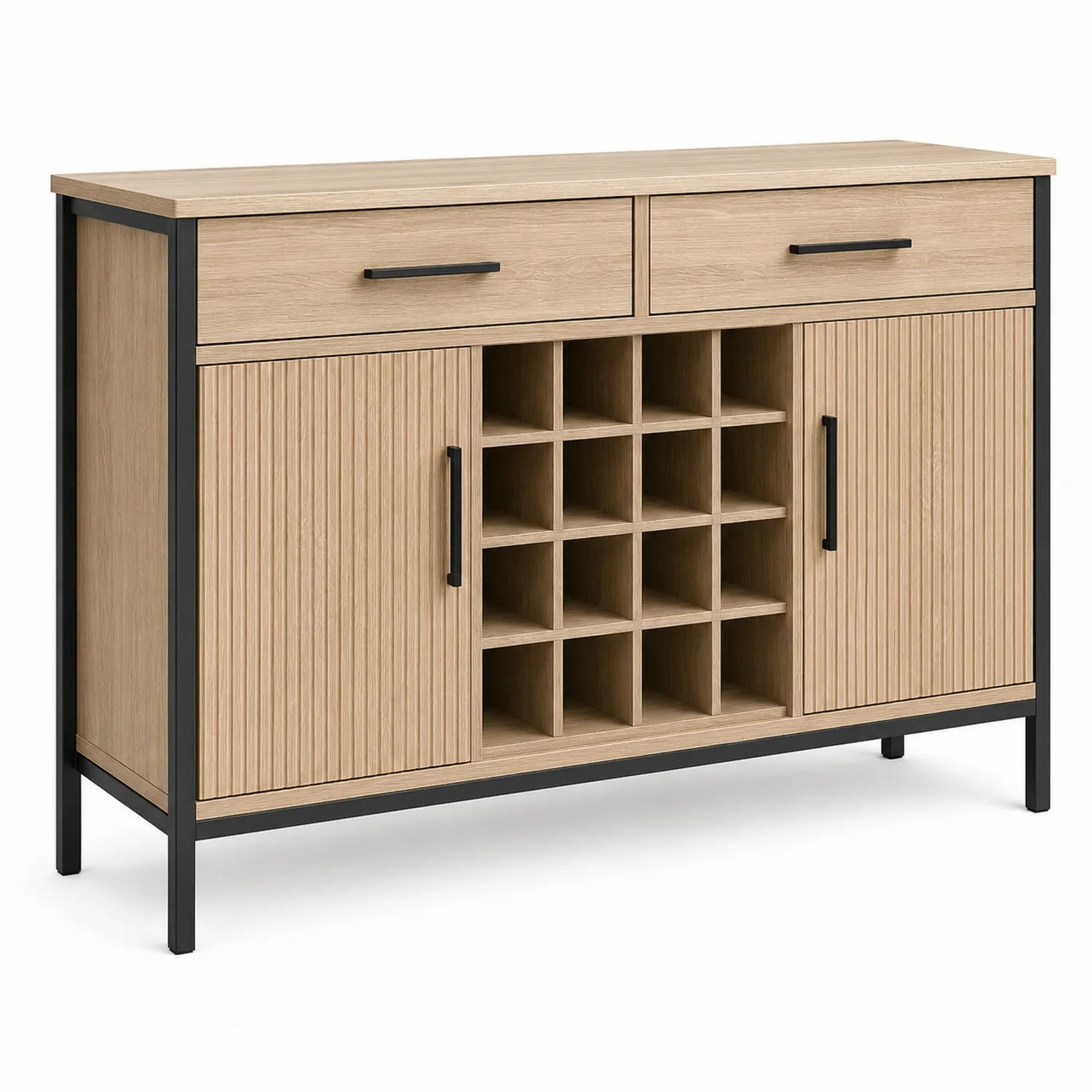 Aparador de MDF laminado y acero con estantes para vinos 80x150x30 cm