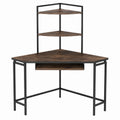 Escritorio de esquina triangular con madera y metal negro