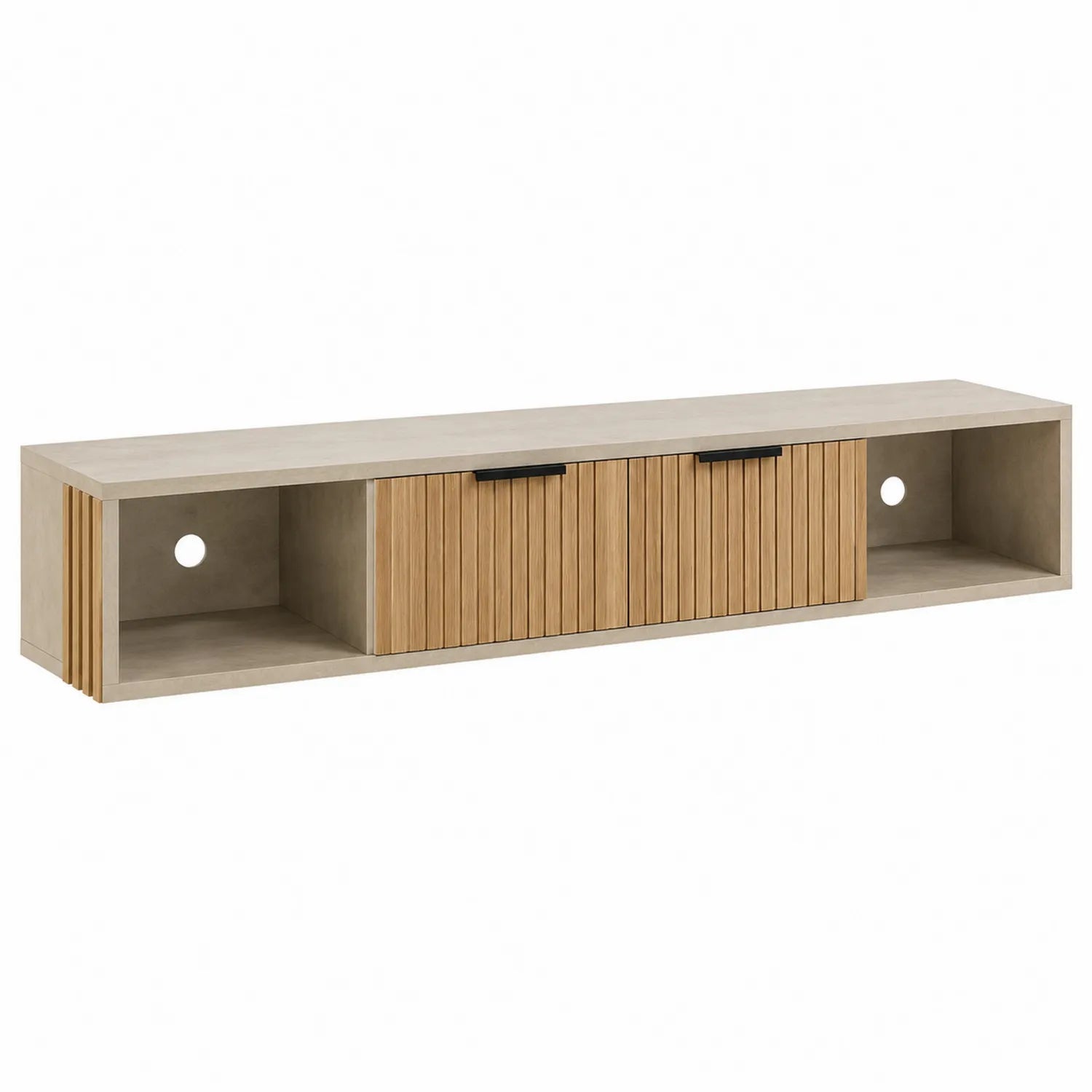 Mueble de TV colgante de MDF con puertas correderas en Beige y Madera 180x30x40 cm