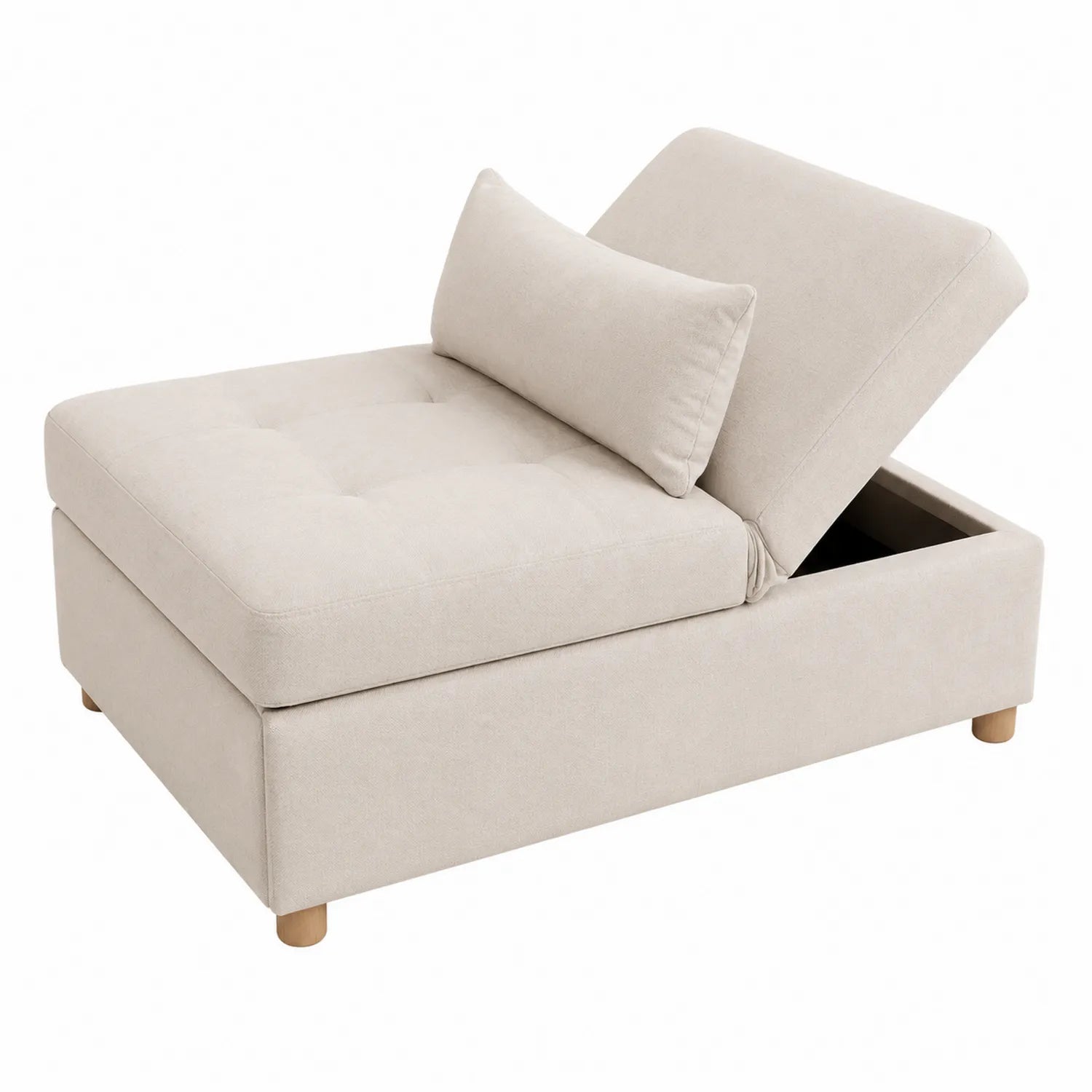 Sofá chaise-longue de poliéster beige con almacenamiento