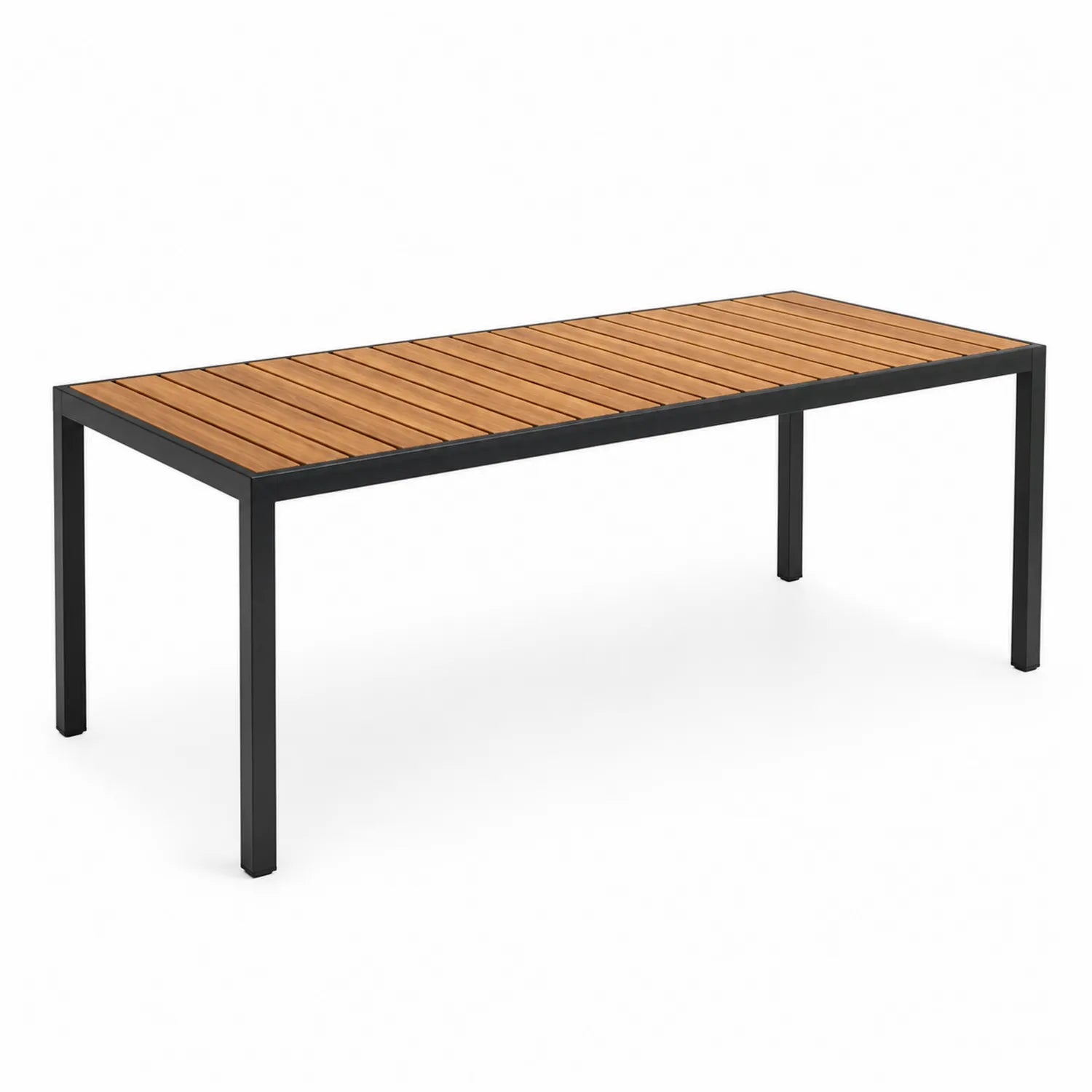 Mesa de comedor de aluminio y madera para exterior negro 180x90x75 cm