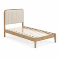 Cama individual de madera con cabecero tapizado Beige 200x100 cm