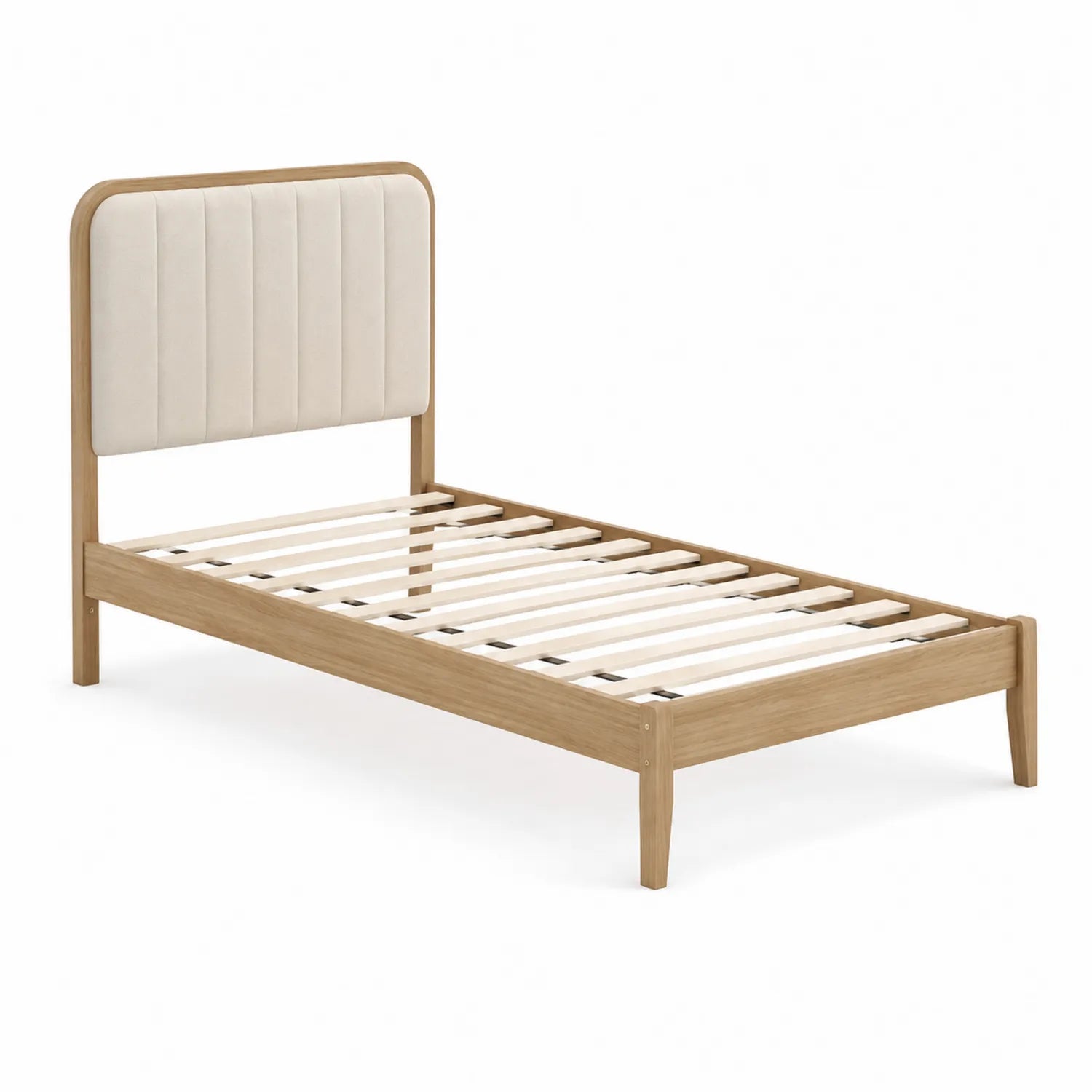 Cama individual de madera con cabecero tapizado Beige 200x100 cm