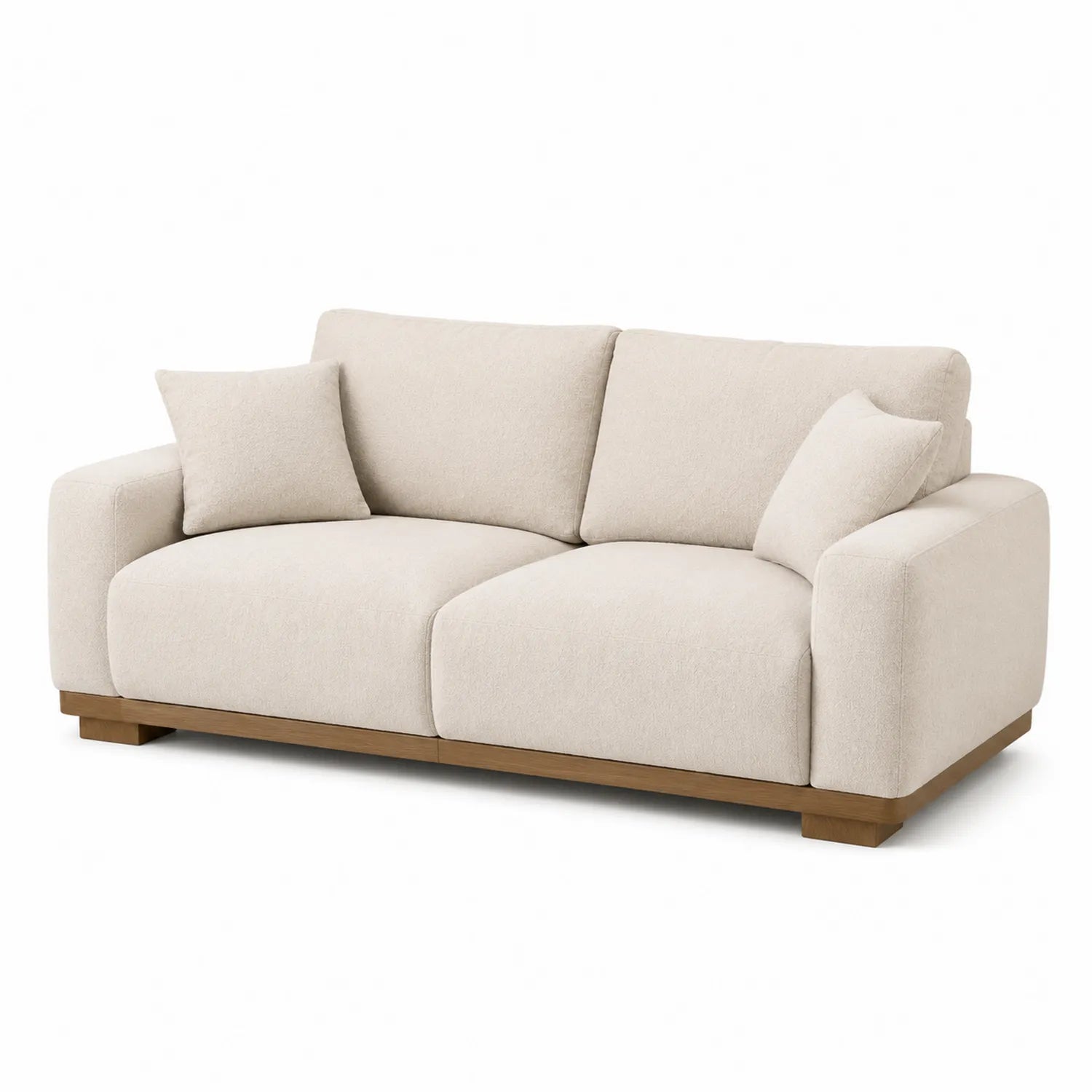 Sofá de 2 plazas en tela de poliéster beige con estructura de madera, 190x95x85 cm