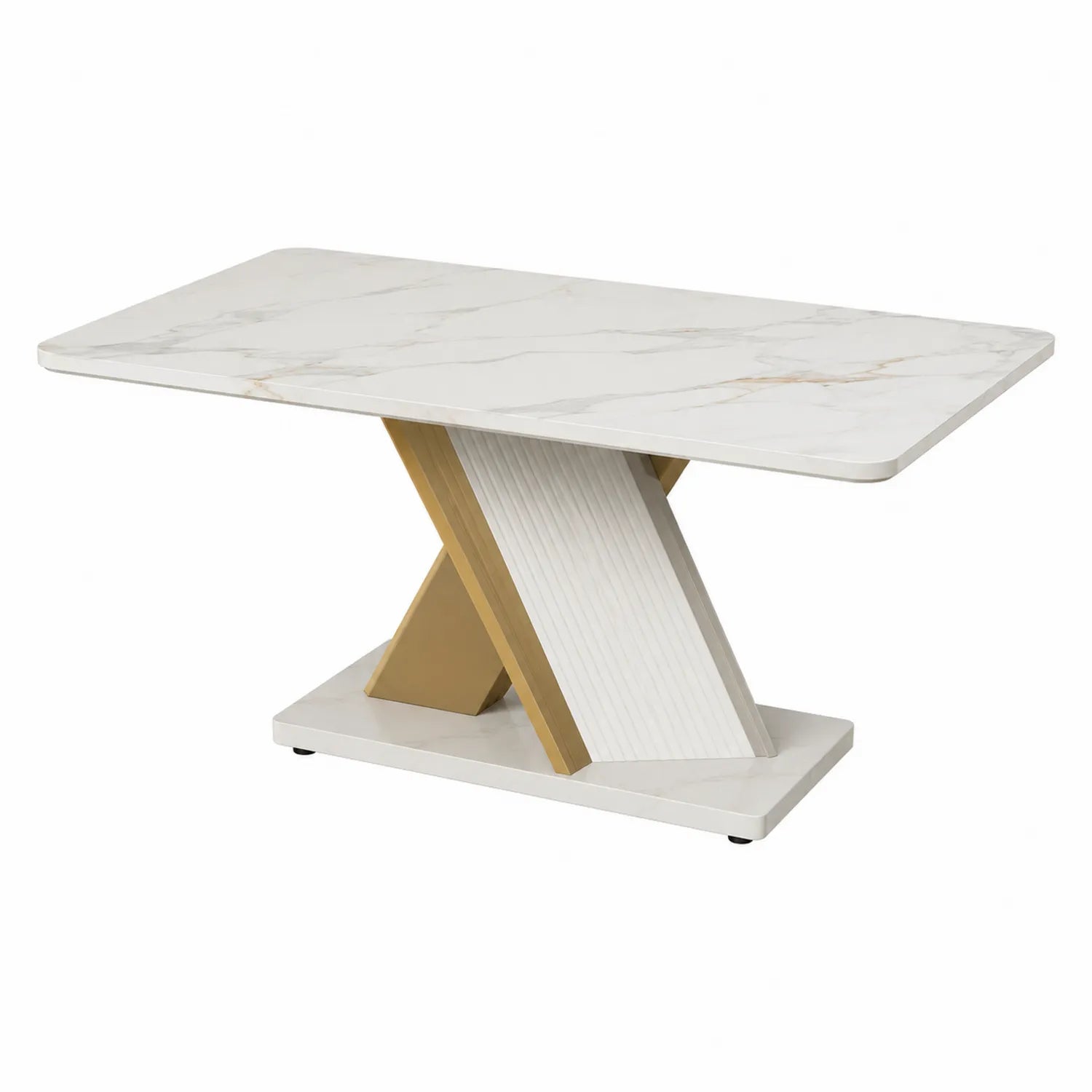 Mesa de comedor rectangular de mármol y metal blanco/dorado 180x90x75 cm